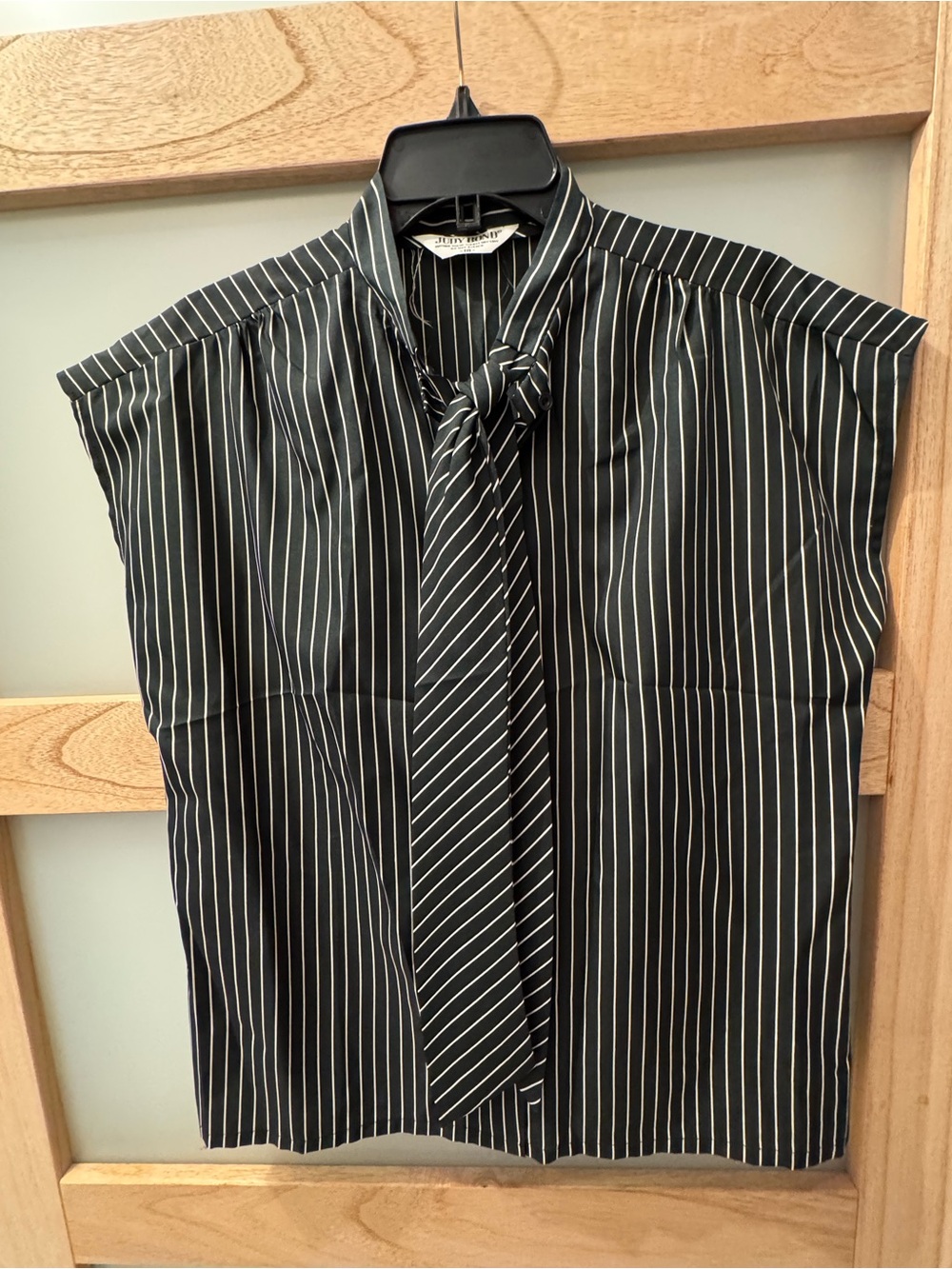 Black & White Striped Tie-Neck Blouse - Women's - Picture 2 of 4